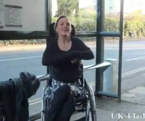 girl in wheelchair shows in public her pussy and tits to see