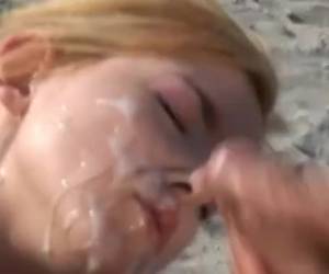 Huge facial on beach